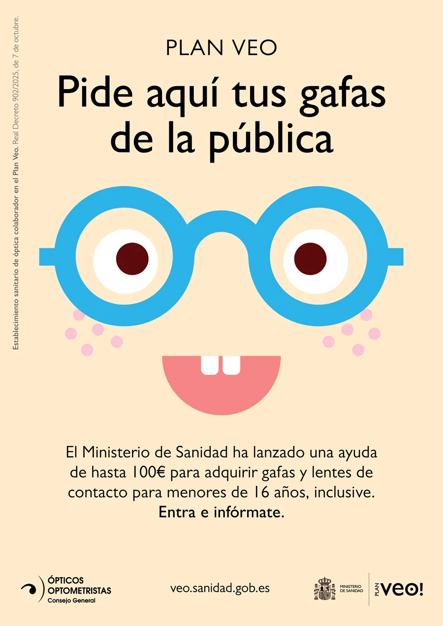 Cartel del Plan VEO: pide aquí tus gafas de la pública, ayuda de hasta 100 € para menores de 16 años